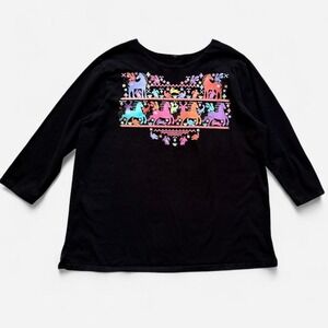 Sabaku Artwear Shirt Black Horse Huipil Folk Art Guatemalan Women's XL Cotton